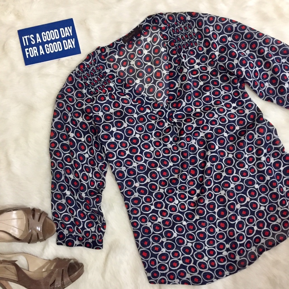 The Limited Print Popover Blouse Dot Navy Red & White Small
